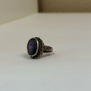 Vintage Sterling Silver 925 Purple Amethyst Oval Statement Ring - Size 7